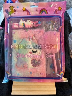 Magical Unicorn Kids Stationery Set - Plush Pink Unicorn Notebook & Pom-Pom Pen